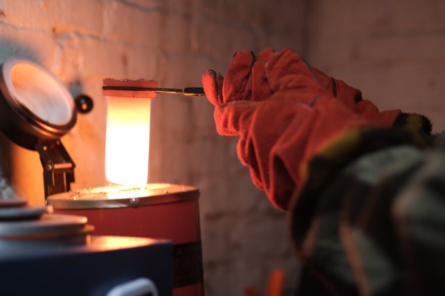 Clamdiggers Forge — hand pouring molten copper in New Hampshire