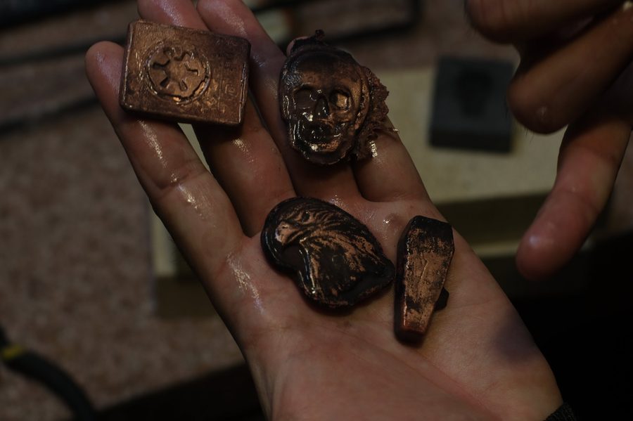 Fresh cast copper pieces from Clamdiggers Forge