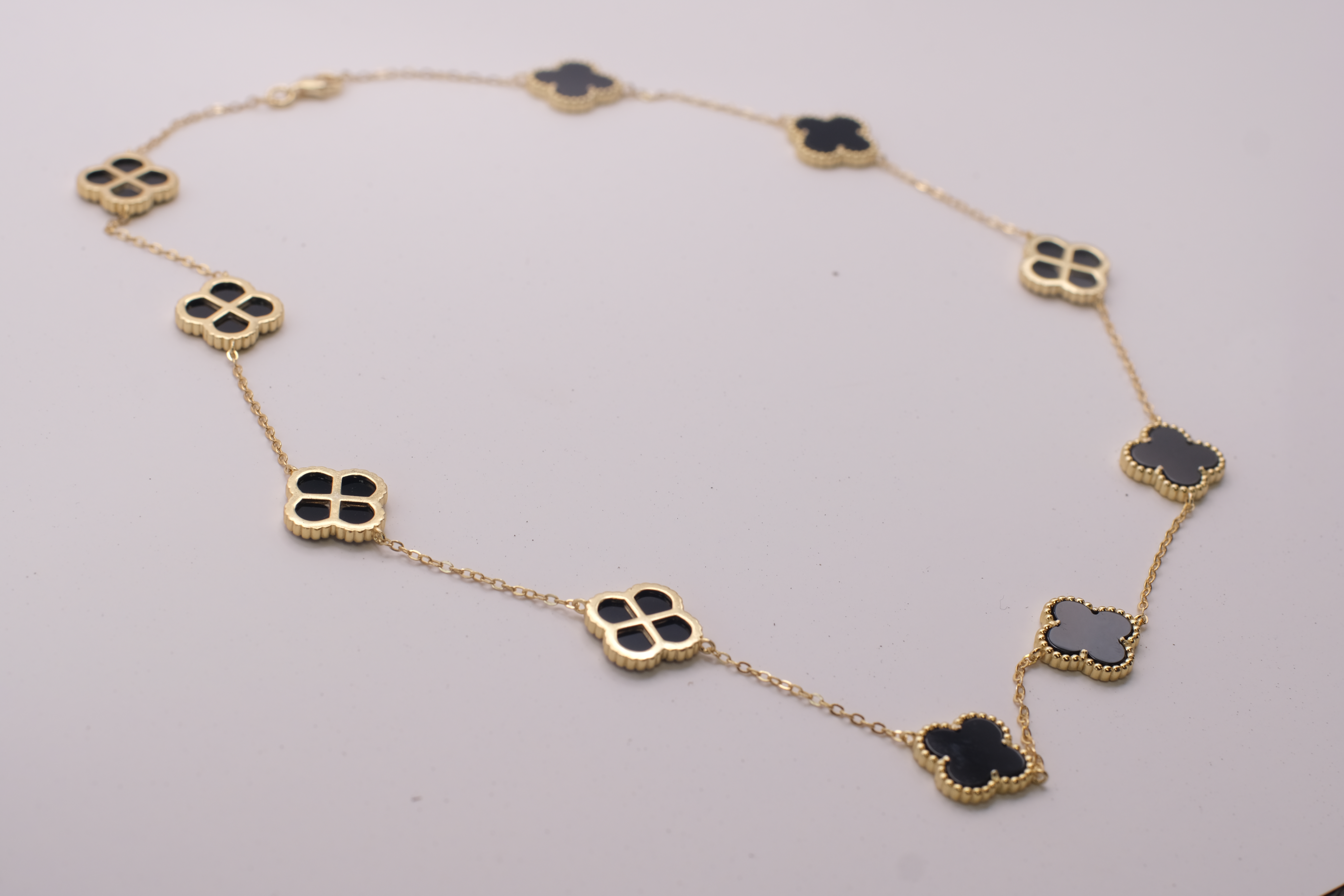 925 Sterling Silver Clover Station Necklace